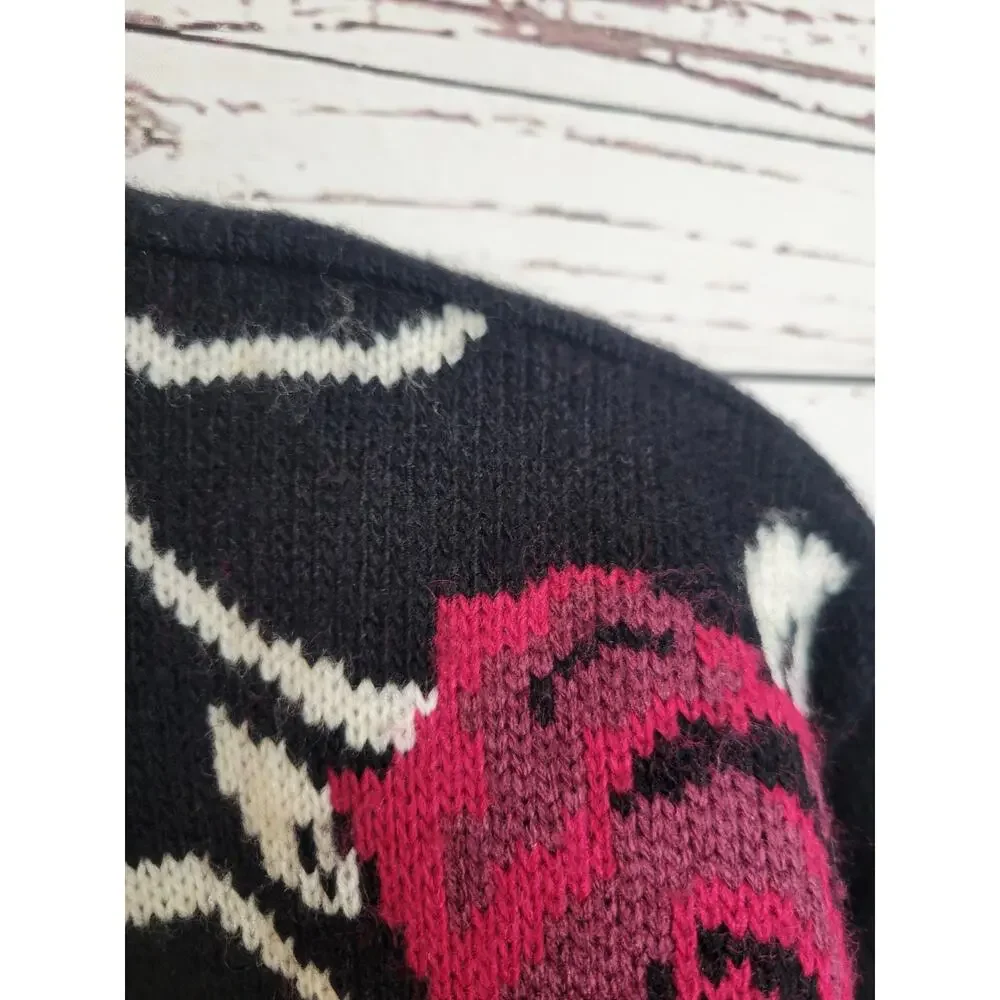 Vtg Maggie McNaughton Cardigan Sweater Black Red Blue Floral Knit Women's 1X‎
